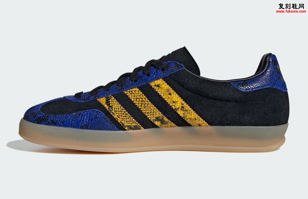 2026夏季Adidas Gazelle Indoor Suede蛇皮黑蓝金配色发售,Terrace复古鞋市场持续升温