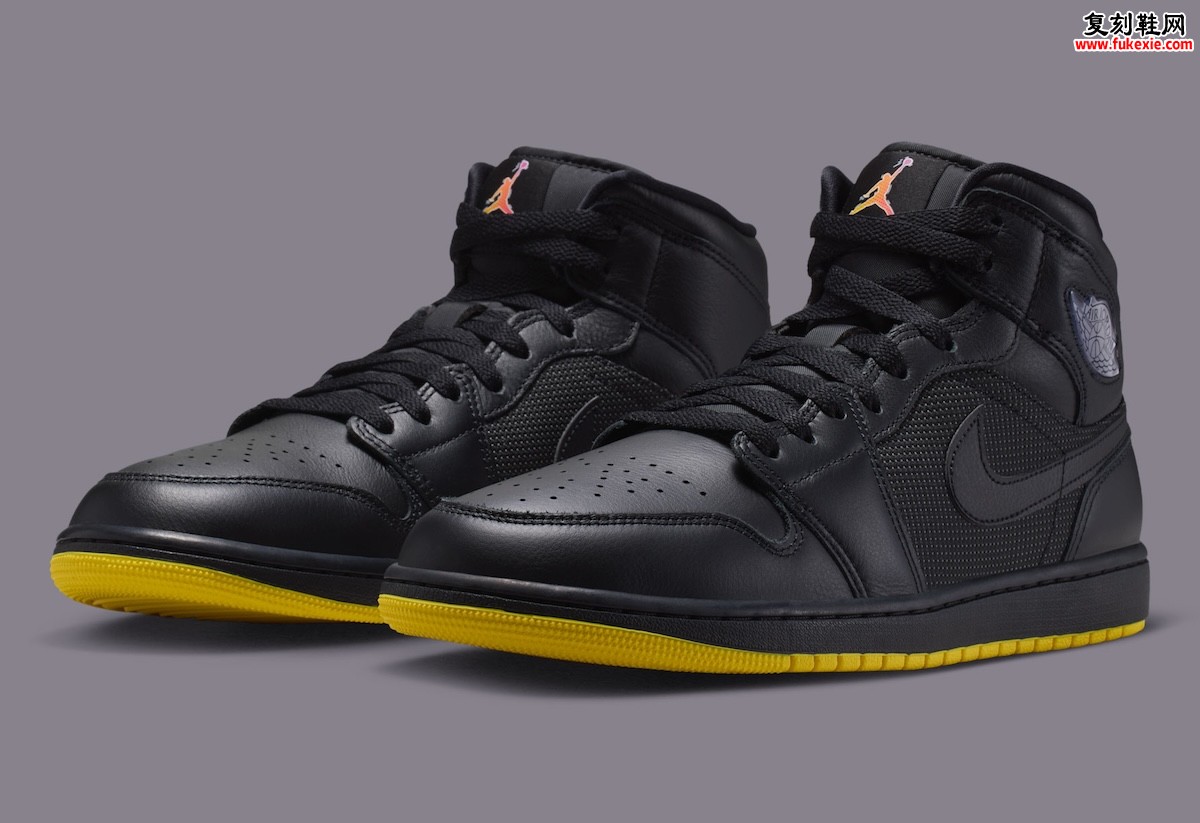 Air Jordan 1 Mid Comic Book 半色调网点拼接黑色皮革，Opti Yellow 外底，2026 年 7 月低调登场缩略图