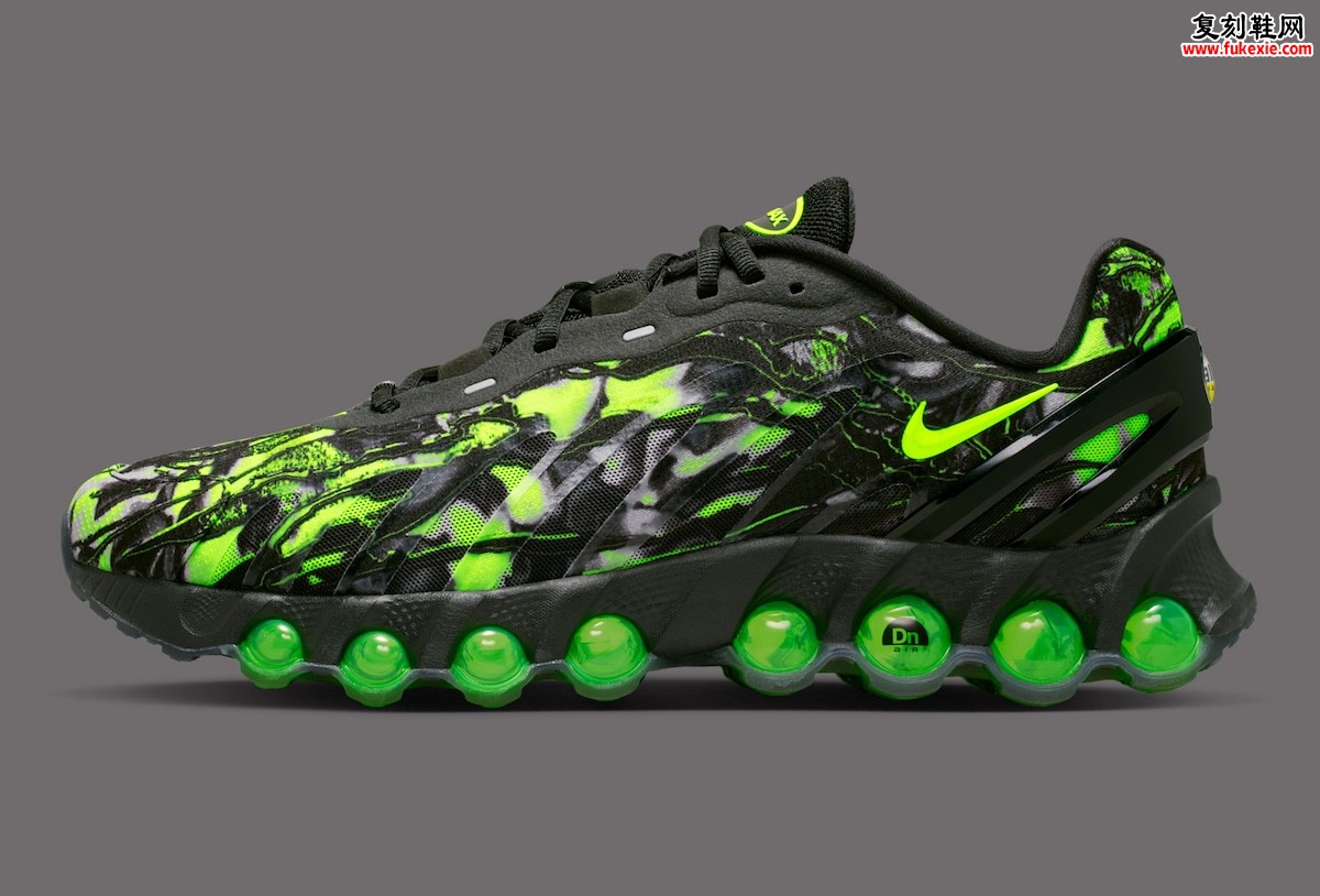 Nike Air Max Dn8 “Black Neon” 黑霓虹配色，黑色大理石纹搭配荧光绿气垫，致敬Air Max 95