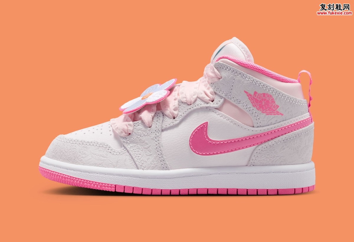 Air Jordan 1 Mid GS “Pink Bloom”‘粉绽’ 以浮雕花瓣与可拆花饰装点少年时光