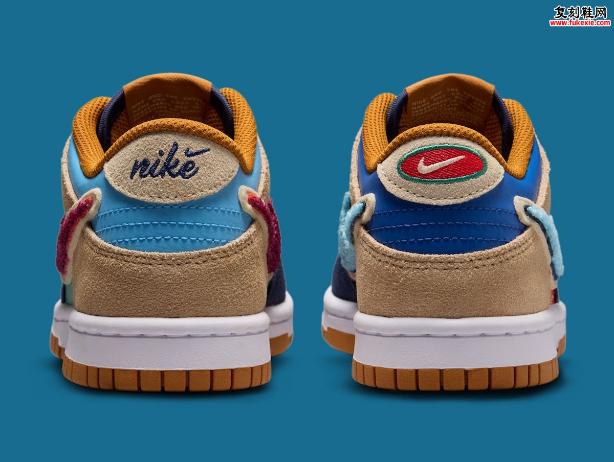 Nike Dunk Low GS Midnight Navy Green Noise 绒面Swoosh 错位配色大童专属 2026 秋季发售