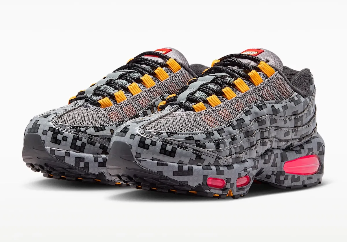 LEGO x Nike Air Max 95 “Pixel Brick” 像素积木配色，烟灰鞋身橙色鞋带扣，粉红气垫大底缩略图