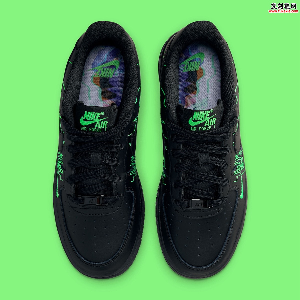 耐克Air Force 1 Low“黑客帝国”童款9月22日发售 黑色战靴+霓虹故障风点燃数字潮流