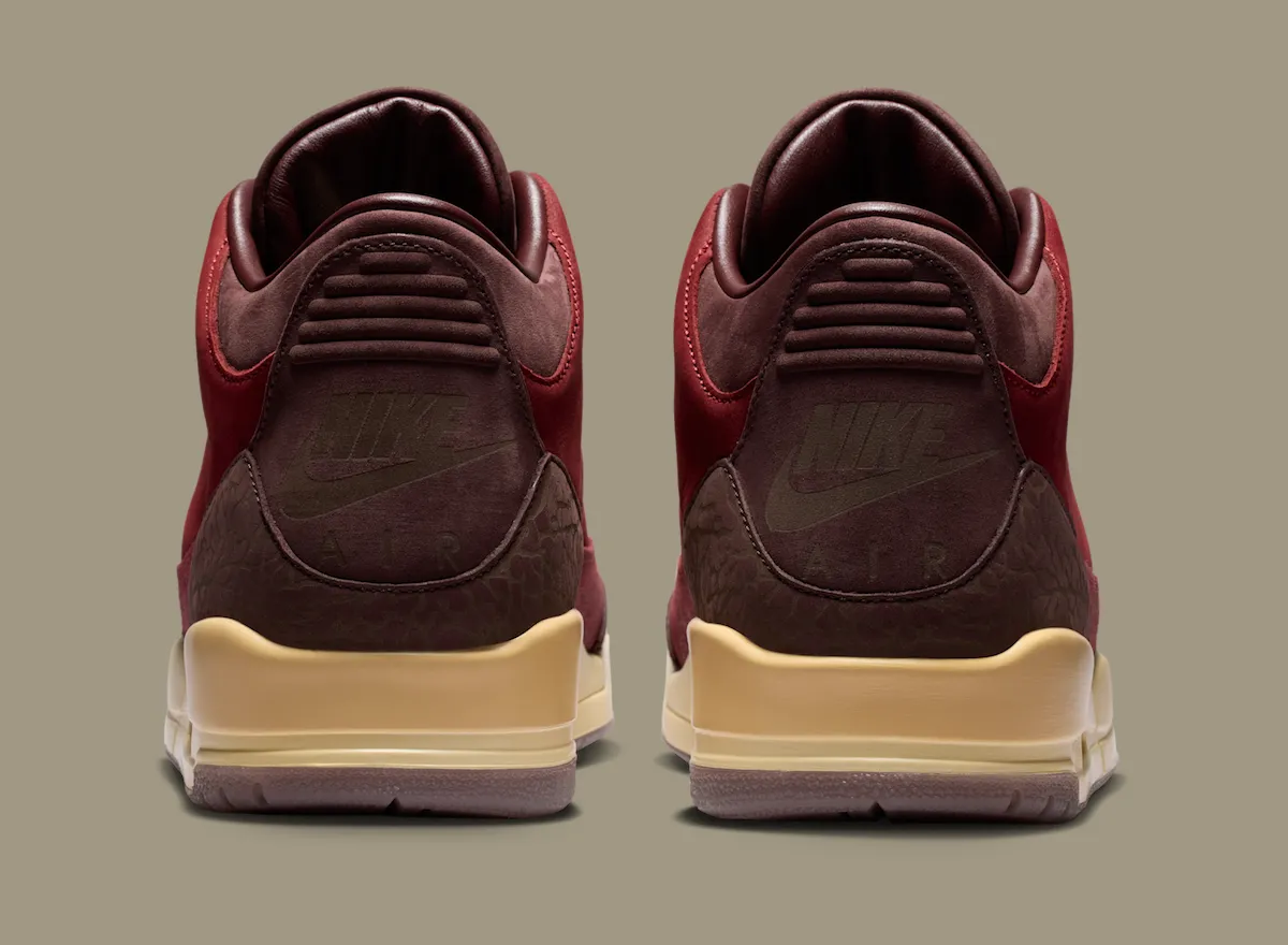 Air Jordan 3 BIN 23 首款酒红麂皮爆裂纹金属金鞋带孔椰奶中底烟熏紫外底独立编号限量2300双
