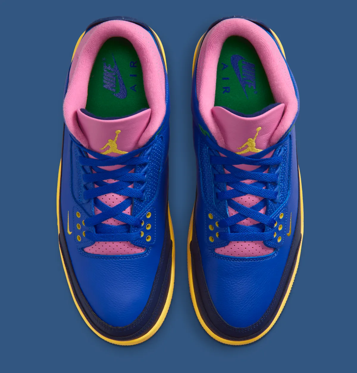 Air Jordan 3 Brazil蓝黄粉三色拼接5月16日SNKRS发售，mini Swoosh首现AJ3致敬桑巴军团客场球衣
