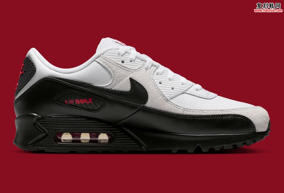 Nike Air Max 90“白/黑”2026夏季发售,做旧麂皮挡泥板搭配红色细节点缀经典轮廓