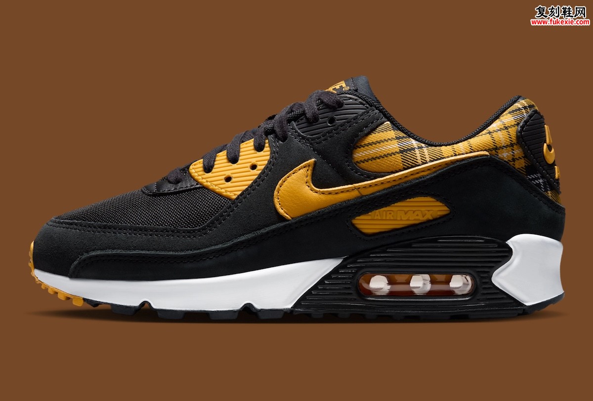 Nike Air Max 90 “Yellow Plaid”‘黄格子’踝部黑鞋身绒面牛巴革黄钩白中底2026夏$135插图1 Nike Air Max 90 “Yellow Plaid”‘黄格子’踝部黑鞋身绒面牛巴革黄钩白中底2026夏$135