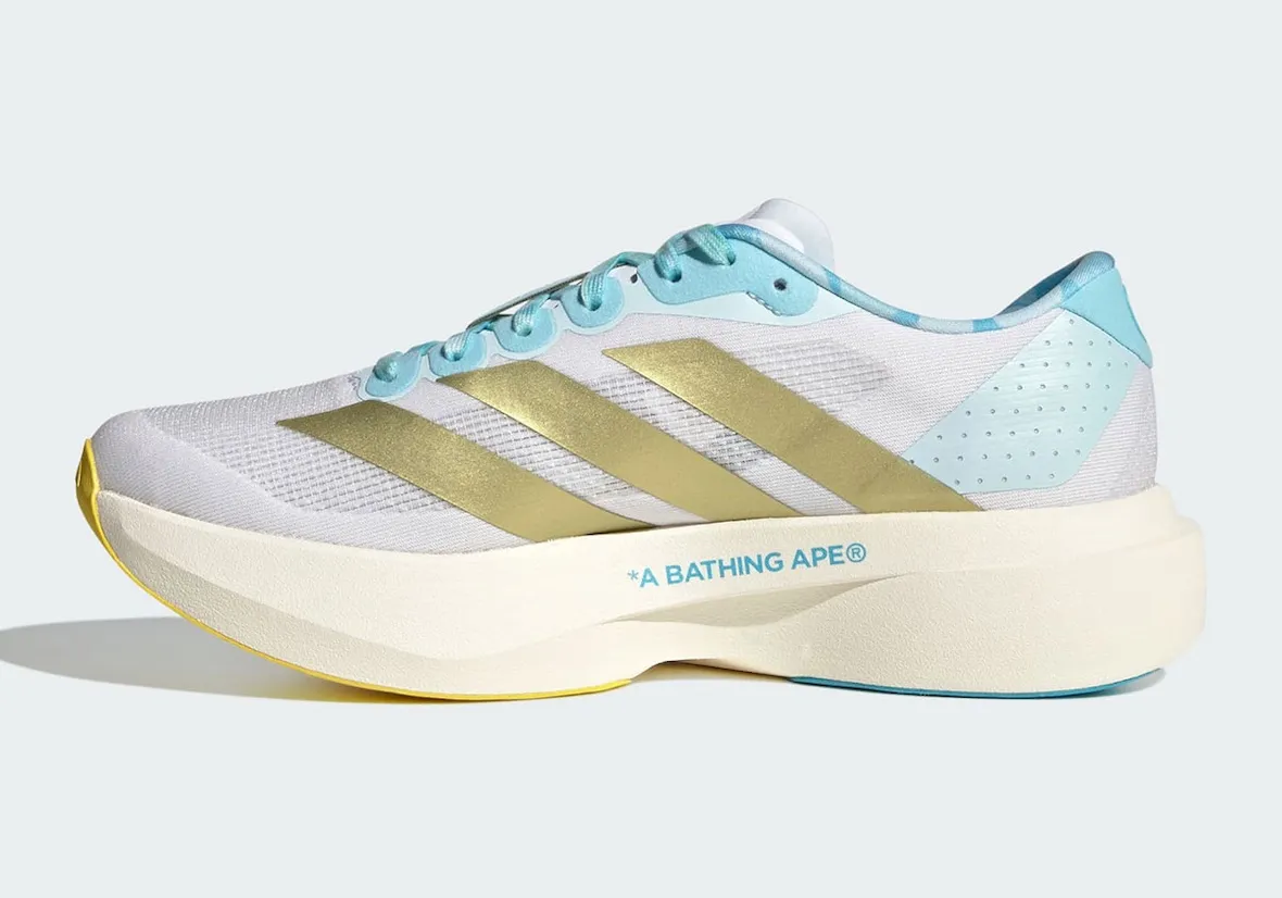 BAPE x adidas Adizero EVO SL 联名跑鞋官图释出,不对称粉蓝鸳鸯配色迷彩细节流星Logo替代三条纹金色点缀马牌橡胶外底6月发售插图1 BAPE x adidas Adizero EVO SL 联名跑鞋官图释出,不对称粉蓝鸳鸯配色迷彩细节流星Logo替代三条纹金色点缀马牌橡胶外底6月发售