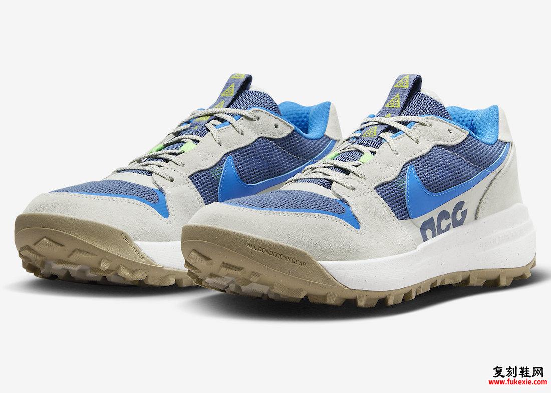 来欣赏NIKE ACG LOWCATE 浅骨色和蓝色鞋面 货号：DM8019-005