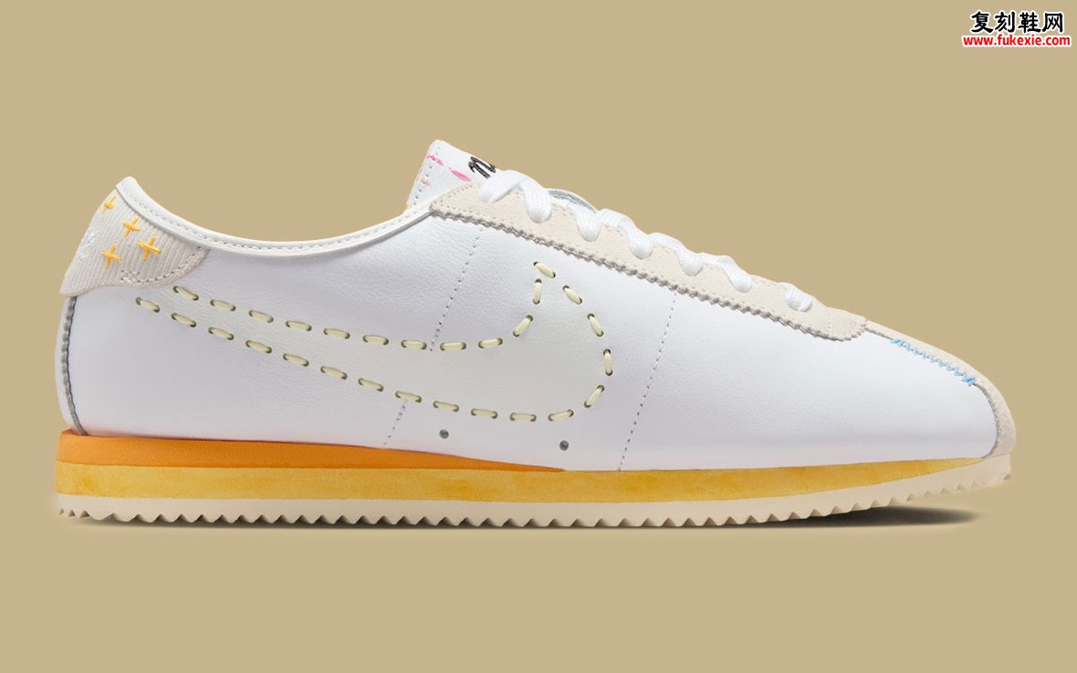 耐克2026春季推出Cortez皮革“白/椰奶”配色：以外露缝线与绳绣Swoosh精修经典廓形