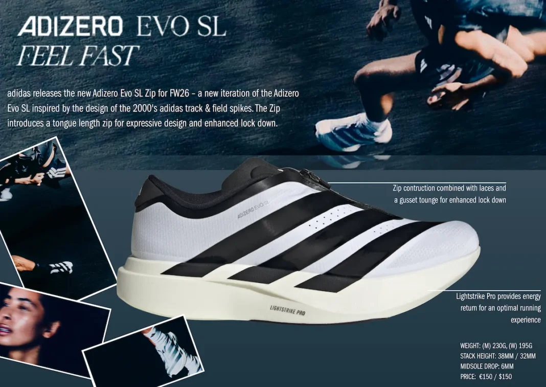adidas Adizero Evo SL Zip黑白配色七月六日发售，拉链覆面与Lightstrike Pro中底致敬千禧田径钉鞋缩略图