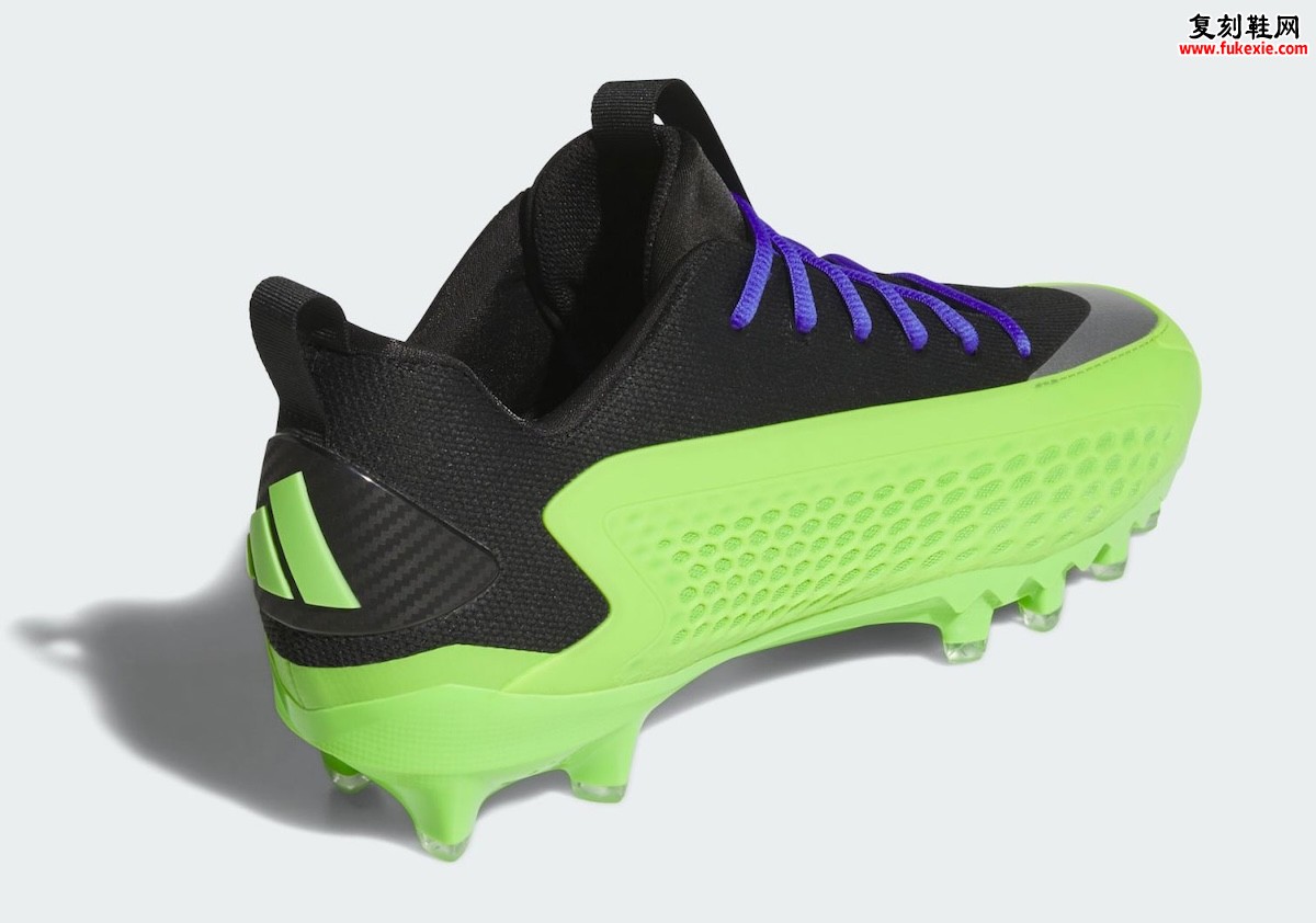 安东尼·爱德华兹首款签名橄榄球钉鞋，adidas AE 1 Low Cleat 亚特兰大维京人黑绿紫配色
