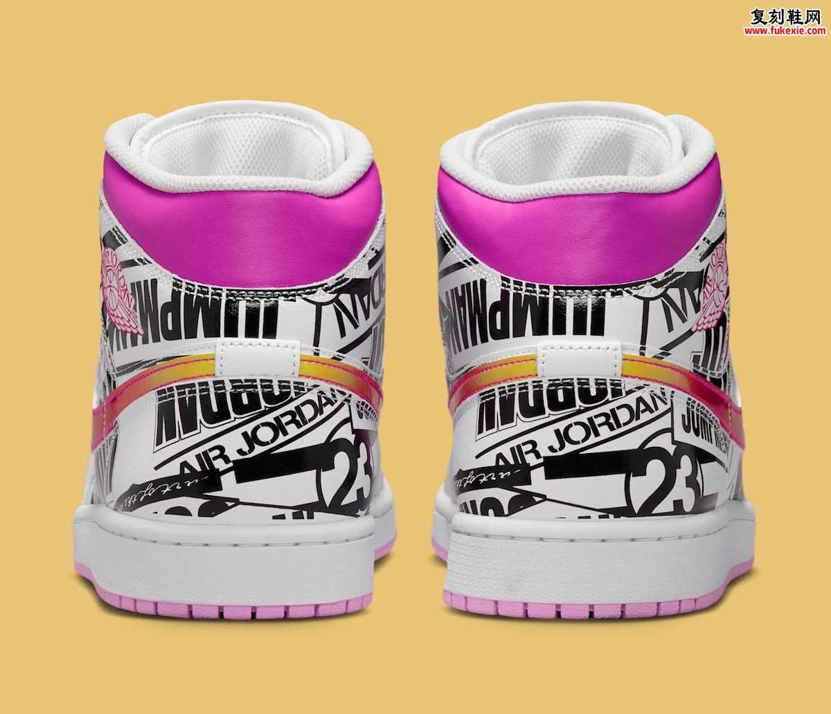 Air Jordan 1 Mid What The Logo女款专属曝光，粉白配色满印标识，渐变Swoosh引爆2026夏季发售
