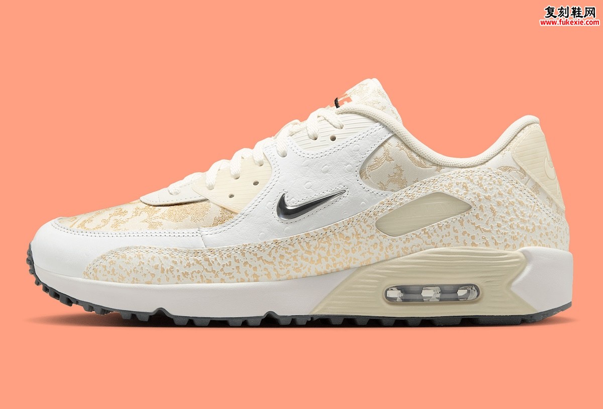 耐克Air Max 90公开赛限定HV4078-100发售，金属金提花+冠军外底诠释高尔夫时尚