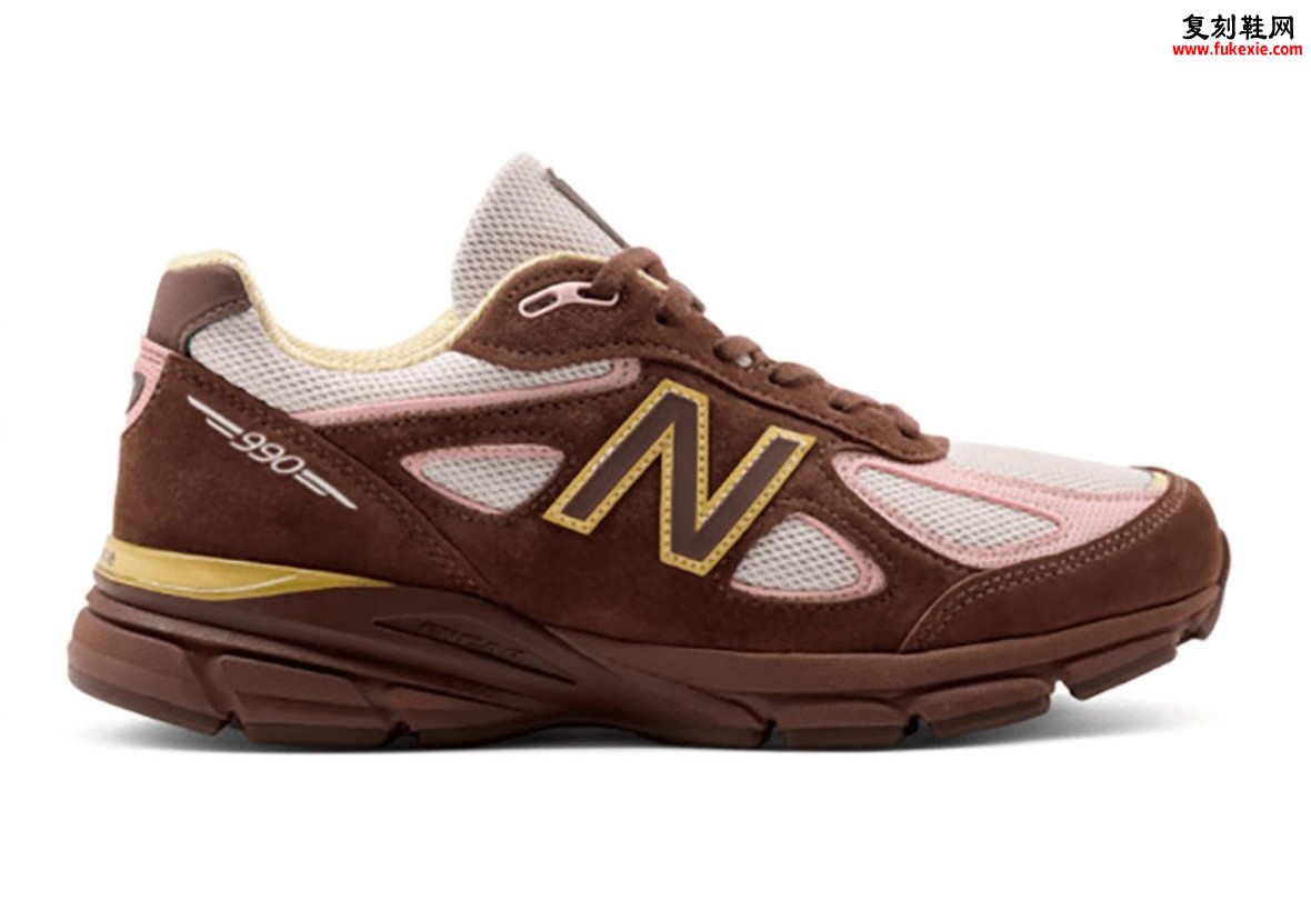 New Balance 990v4 “Pumpernickel/Pink Chalk” 黑麦面包色麂皮,粉笔粉点缀金色Logo插图1 New Balance 990v4