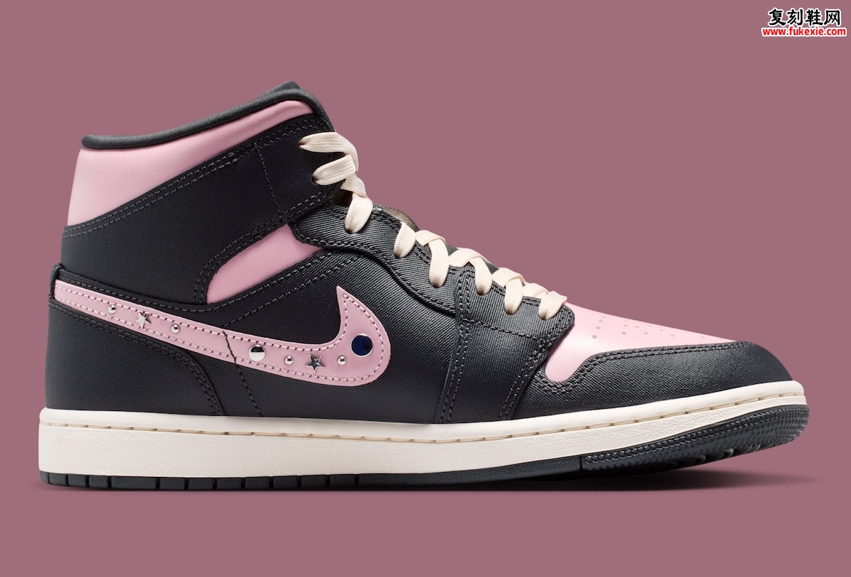 Air Jordan 1 Mid “Anthracite/Iced Carmine” 女款金属铆钉点缀裂纹皮革重塑复古篮球鞋的日常时尚