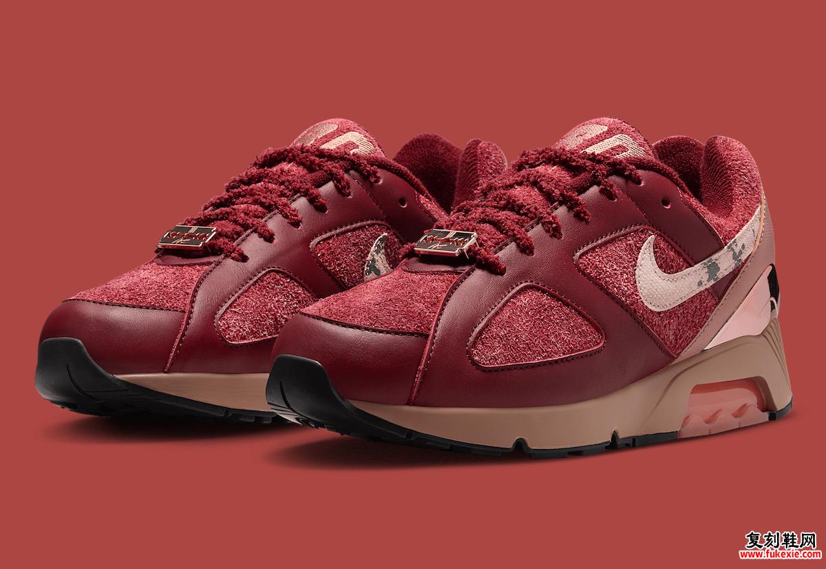 Apron Records x Nike Air 180 'Team Red' 运动鞋，毛圈布鞋面和皮革覆层。