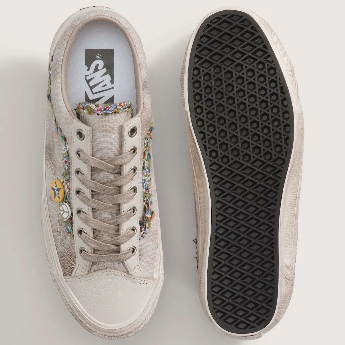Vans Old Skool 36 Souvenir 燕麦色2026年7月发布：流苏粗花呢侧条纹搭配做旧中底还原Chanel涂鸦手袋