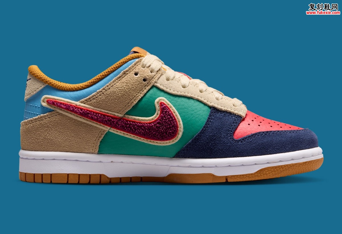 Nike Dunk Low GS Midnight Navy Green Noise 绒面Swoosh 错位配色大童专属 2026 秋季发售