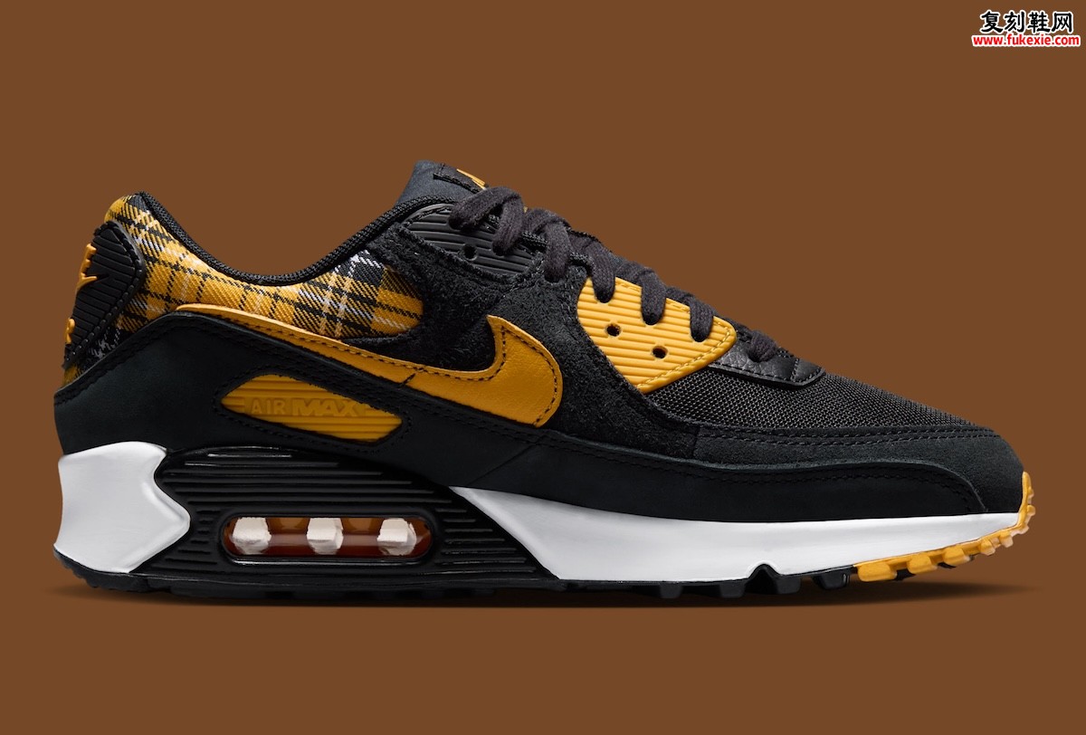 Nike Air Max 90 “Yellow Plaid”‘黄格子’踝部黑鞋身绒面牛巴革黄钩白中底2026夏$135插图2 Nike Air Max 90 “Yellow Plaid”‘黄格子’踝部黑鞋身绒面牛巴革黄钩白中底2026夏$135