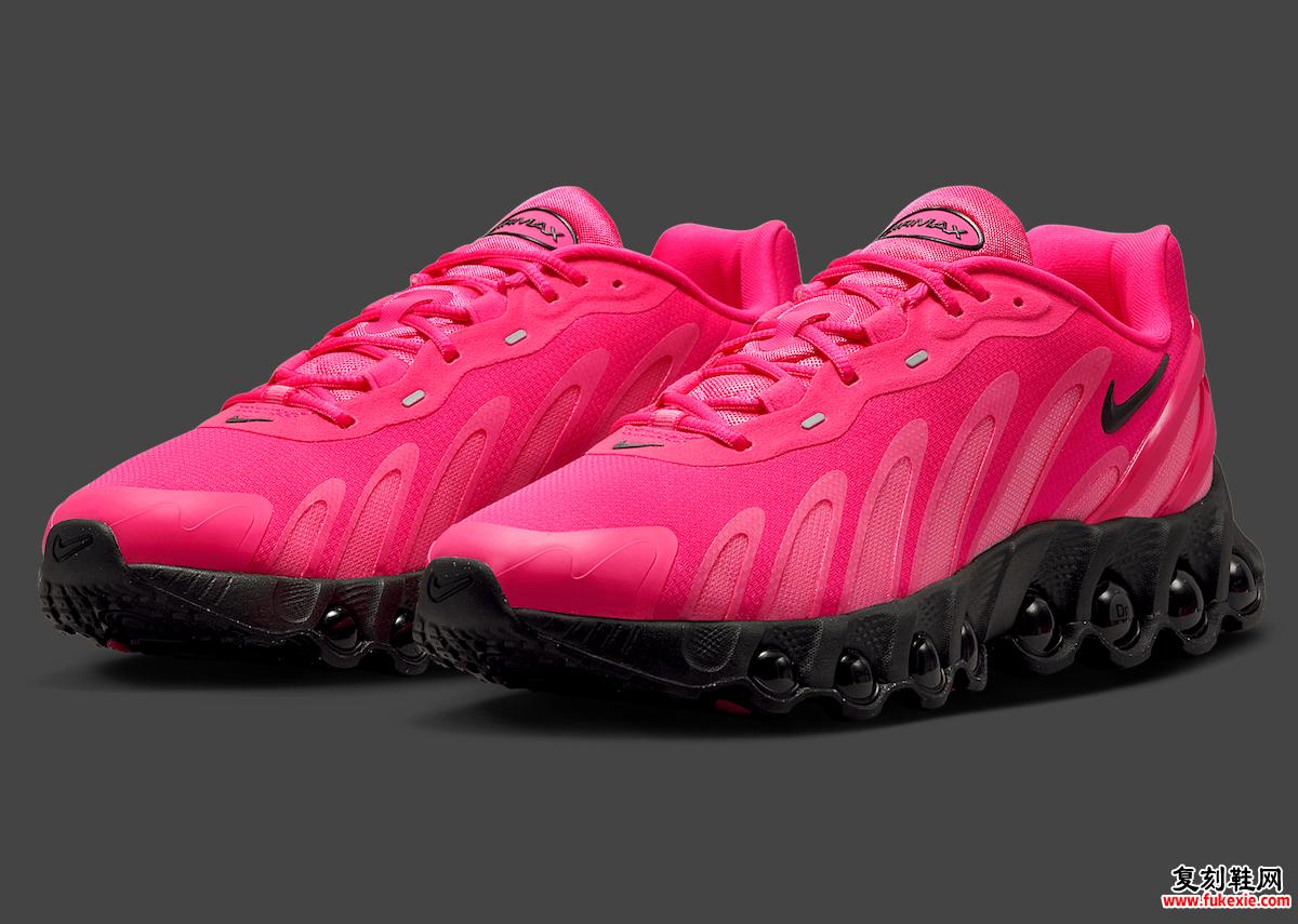 Nike Air Max Dn8 Hyper Pink 斜面正面凸显透气结构、动感鞋带系统和未来感十足的双腔 Air 缓震系统