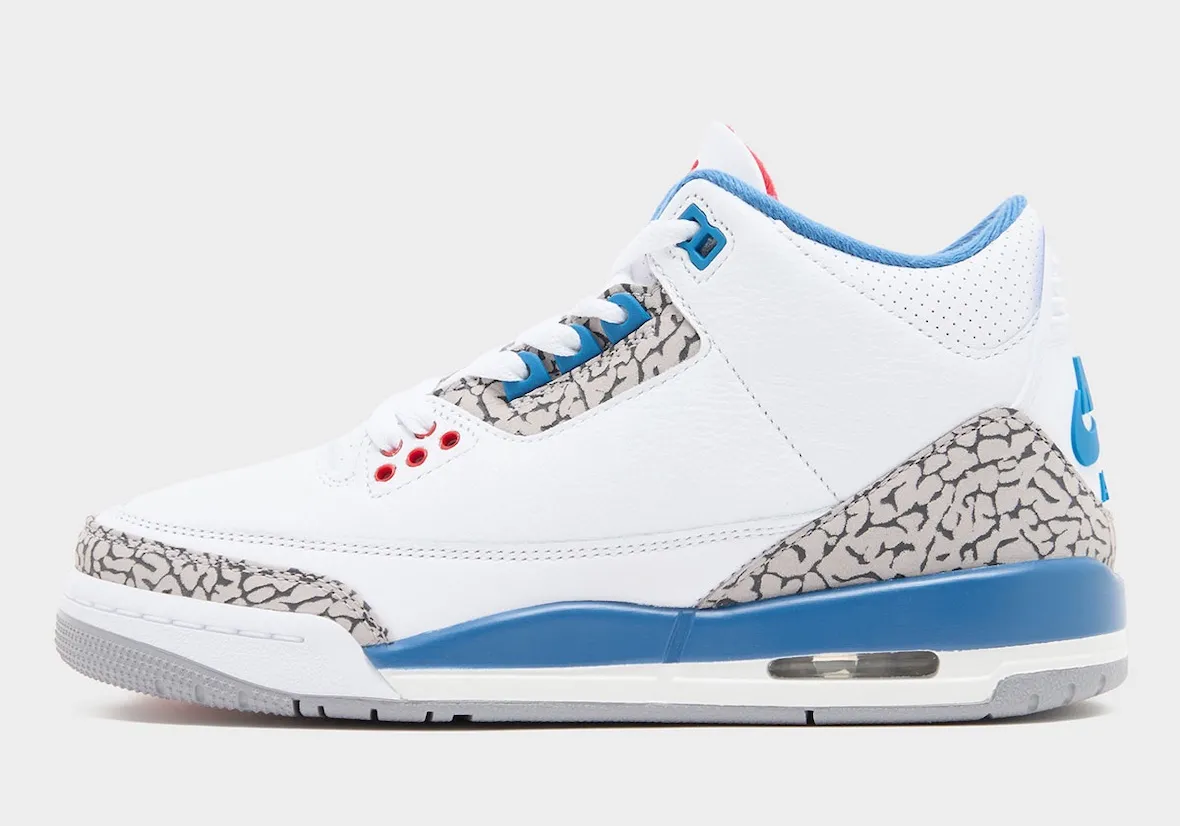 十年等待终归来！Air Jordan 3 True Blue 真蓝配色复刻，白色鞋面红色点缀经典大象纹