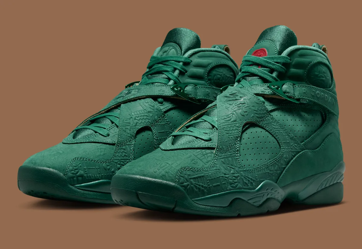 Air Jordan 8 BIN 23奢华全绿曝光，非洲浮雕纹麂皮硬质手提箱包装8月15日发售，定价355美元缩略图