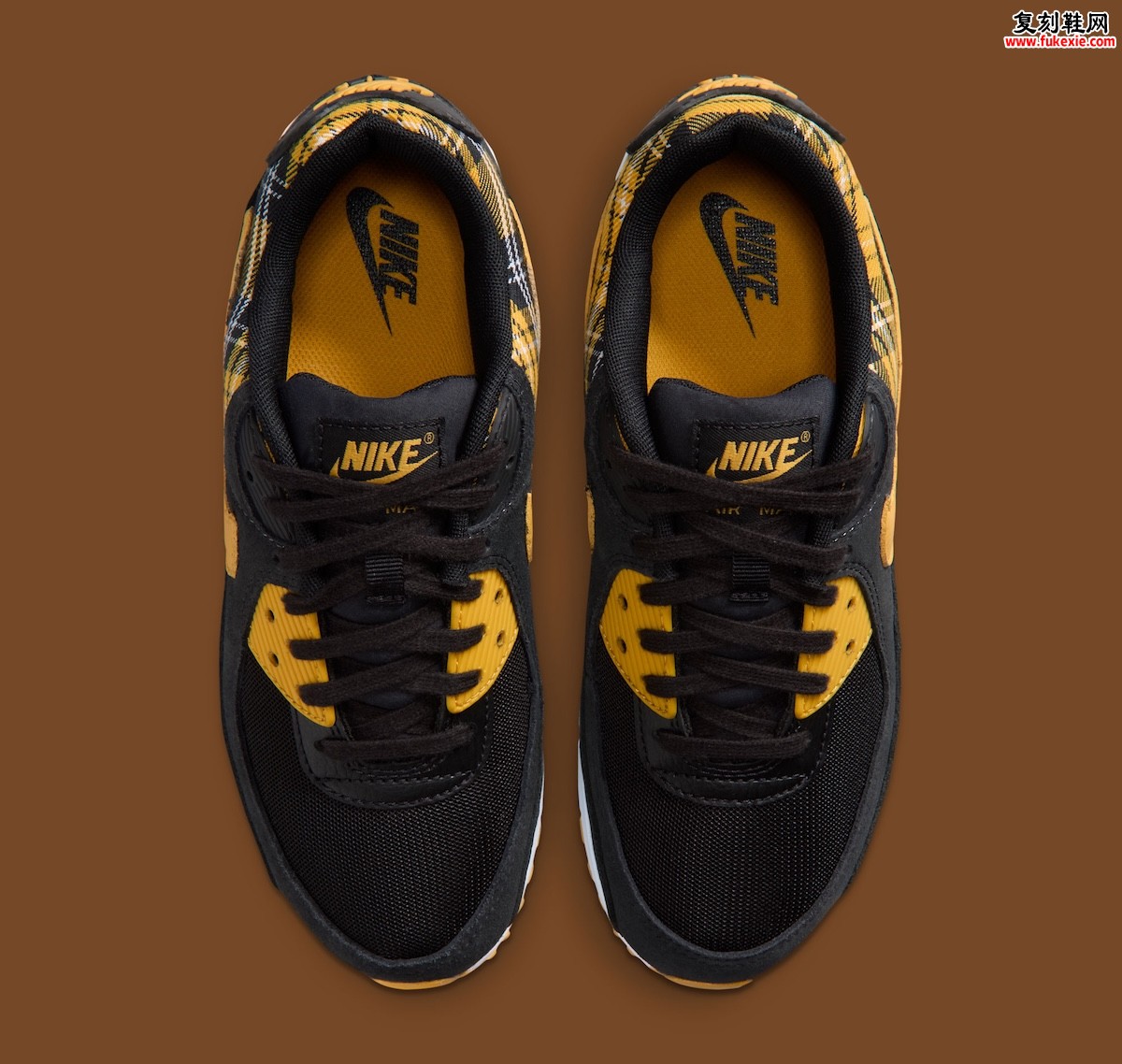 Nike Air Max 90 “Yellow Plaid”‘黄格子’踝部黑鞋身绒面牛巴革黄钩白中底2026夏$135插图3 Nike Air Max 90 “Yellow Plaid”‘黄格子’踝部黑鞋身绒面牛巴革黄钩白中底2026夏$135