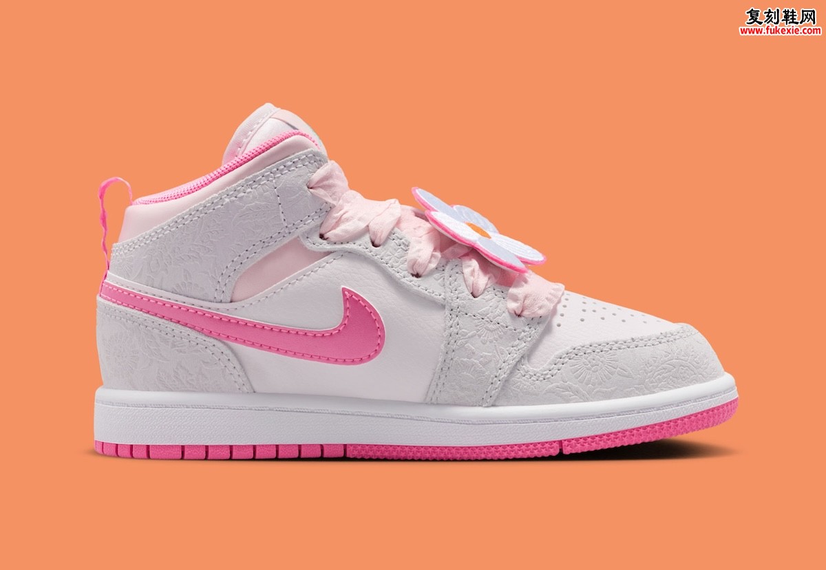 Air Jordan 1 Mid GS “Pink Bloom”‘粉绽’ 以浮雕花瓣与可拆花饰装点少年时光