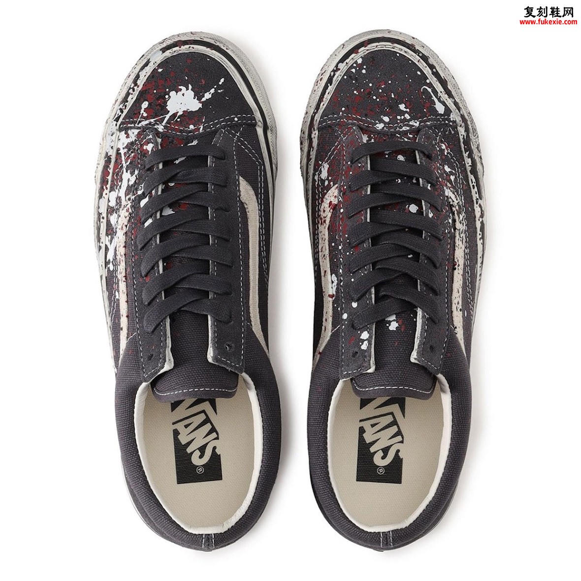 Vans Old Skool 36 泼墨油漆套装海外限定发售,浅灰与炭黑双配色帆布麂皮复古滑板鞋插图3 Vans Old Skool 36 泼墨油漆套装海外限定发售,浅灰与炭黑双配色帆布麂皮复古滑板鞋