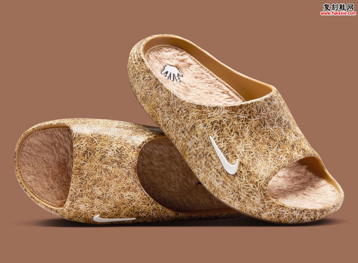 .SWOOSH联名耐克拖鞋将网络热梗“接触草地”变为可穿着的幽默设计