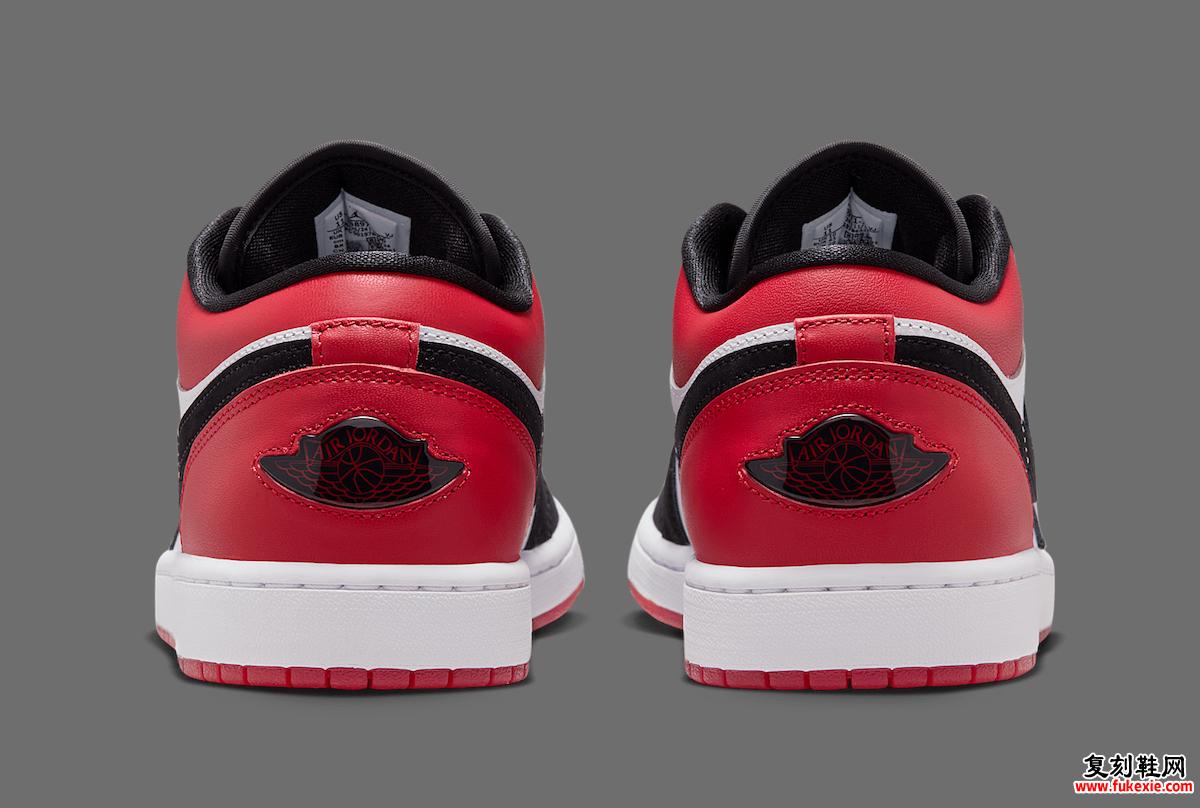 Air Jordan 1 Low Black Toe 后视图，后跟饰有宝石 Wings 标志