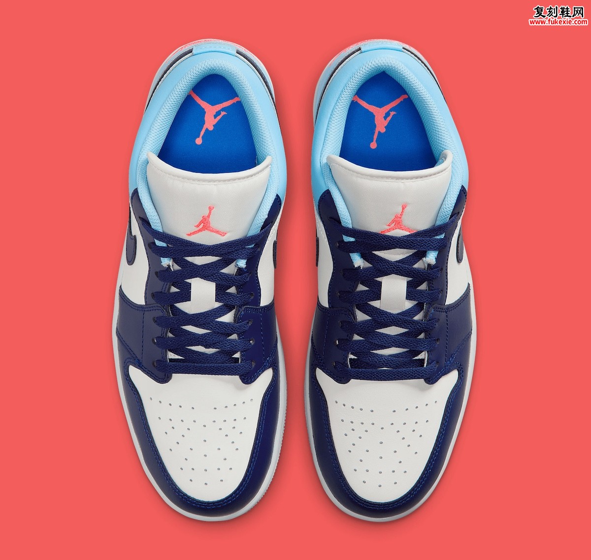 Air Jordan 1 Low Blue Chill夏日清新配色登场：白蓝撞色搭配荧光红标引爆秋日穿搭热潮