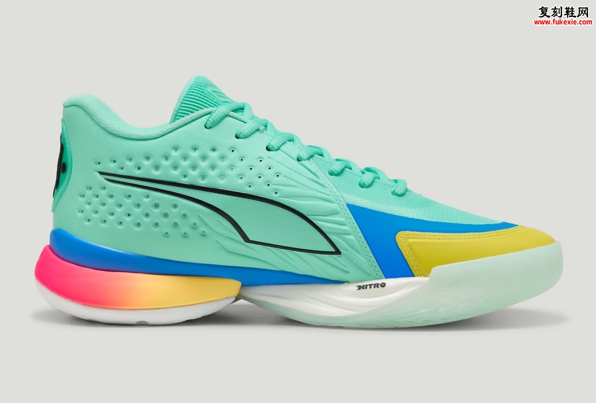 PUMA Stewie 5 Turbo 薄荷糖配色WNBA开季同步发售，借鉴跑鞋分趾设计镂空勾状中底搭载NITROFOAM科技半透明外底