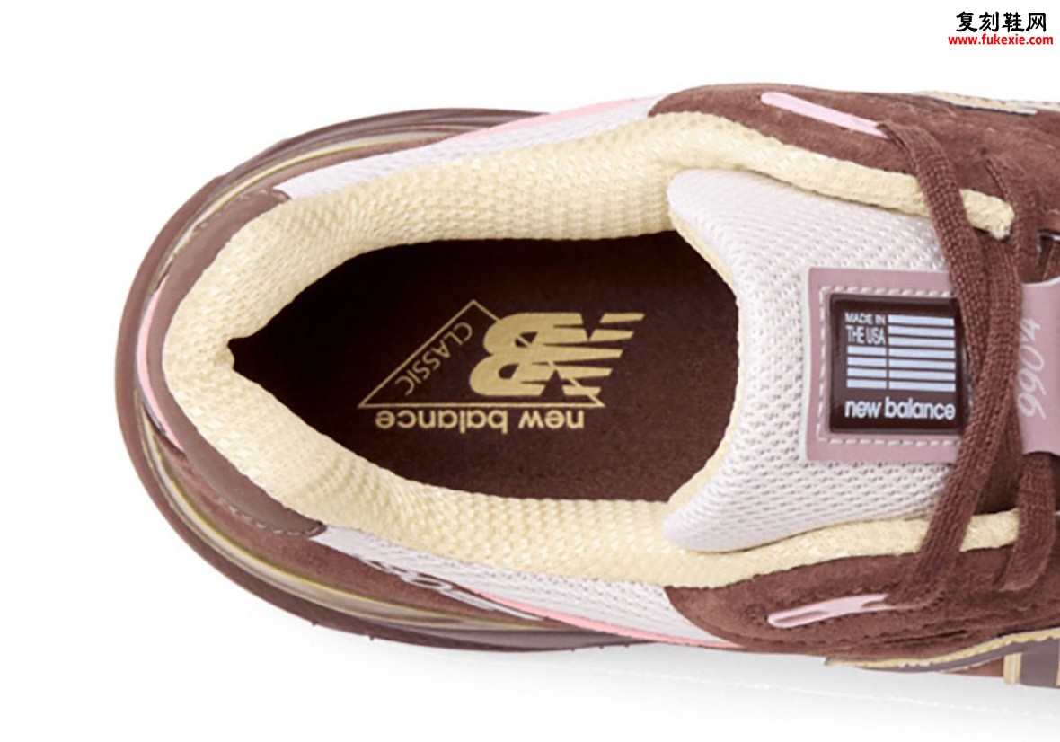 New Balance 990v4 “Pumpernickel/Pink Chalk” 黑麦面包色麂皮,粉笔粉点缀金色Logo插图3 New Balance 990v4