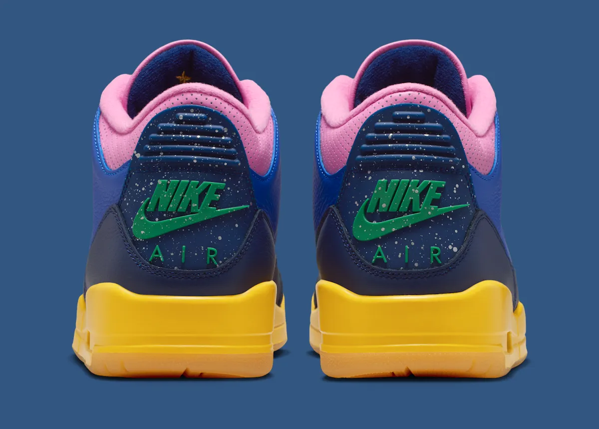 Air Jordan 3 Brazil蓝黄粉三色拼接5月16日SNKRS发售，mini Swoosh首现AJ3致敬桑巴军团客场球衣