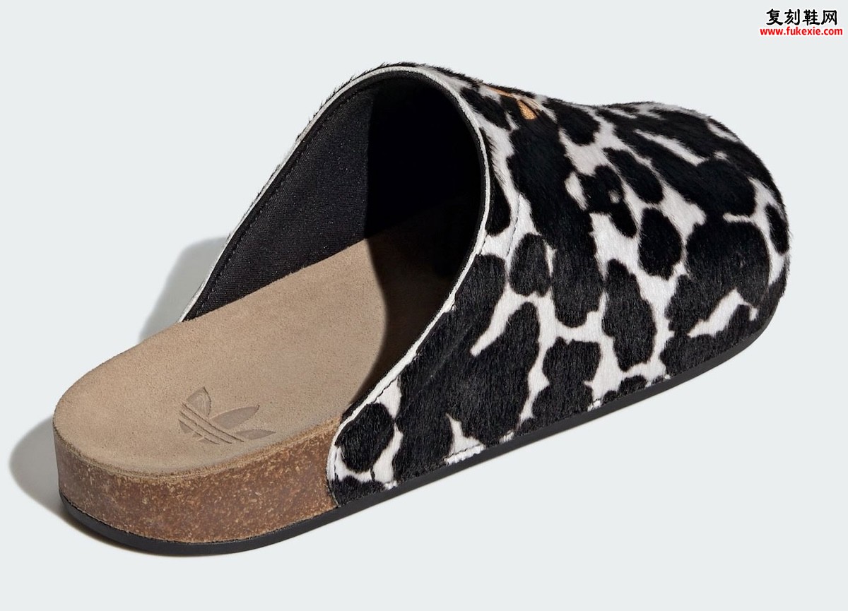 牧场美学入侵日常：adidas Adimule ‘奶牛纹’ 以毛绒触感与软木鞋底重塑一脚蹬夏日松弛感