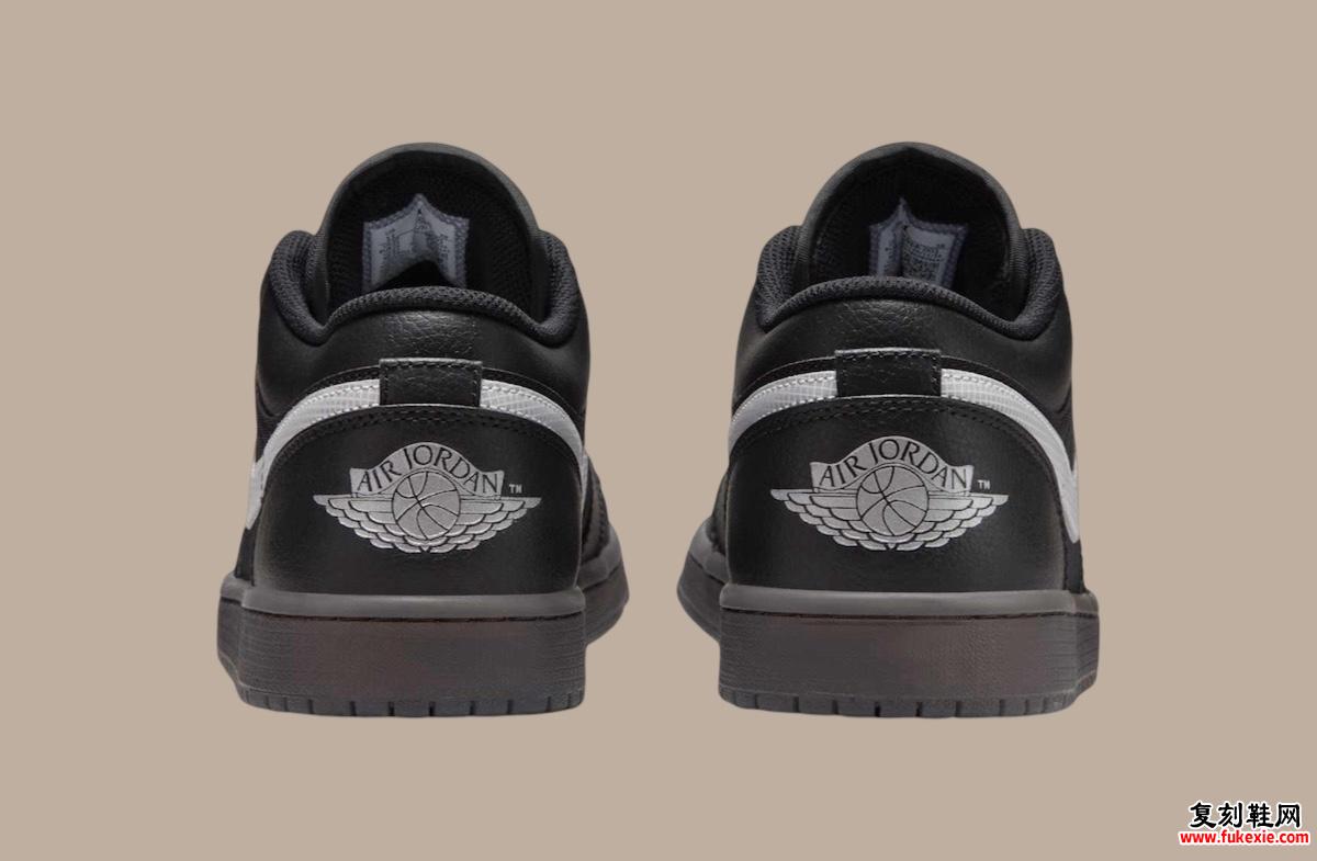 这款 Air Jordan 1 Low 配有深色橡胶鞋底和反光 Swoosh 标志 货号:HV5968-001