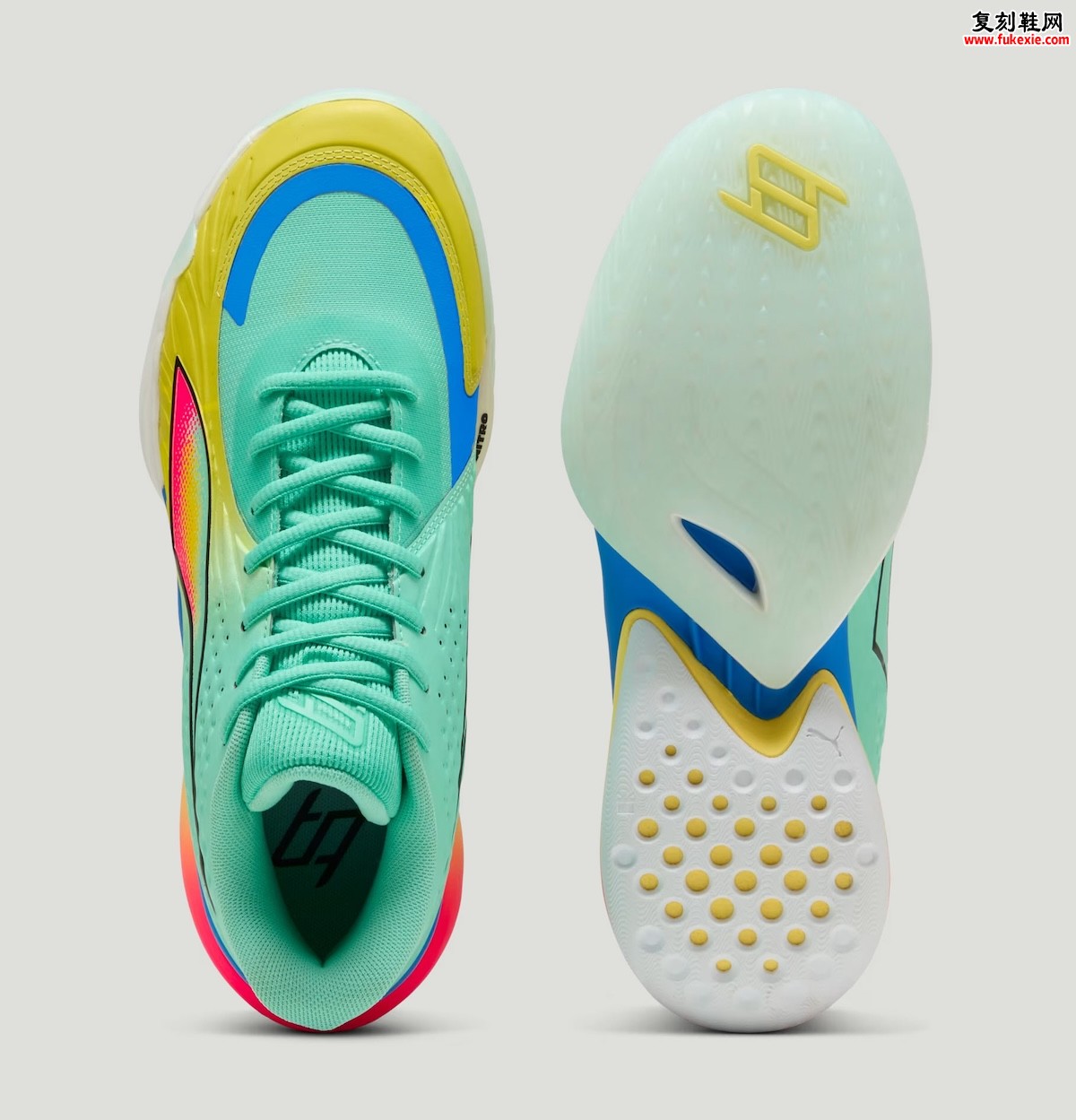 PUMA Stewie 5 Turbo 薄荷糖配色WNBA开季同步发售，借鉴跑鞋分趾设计镂空勾状中底搭载NITROFOAM科技半透明外底