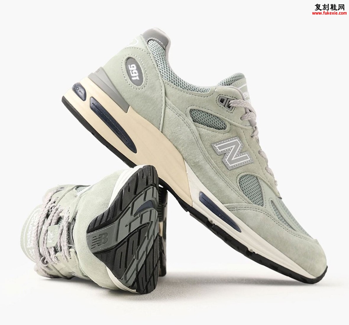 全新英产New Balance 991v2 Sea Glass海玻璃绿麂皮复古跑鞋,柔软浅绿鞋面搭配灰色网眼插图1 全新英产New Balance 991v2 Sea Glass海玻璃绿麂皮复古跑鞋,柔软浅绿鞋面搭配灰色网眼