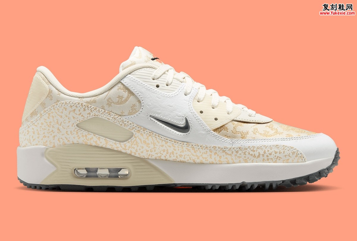 耐克Air Max 90公开赛限定HV4078-100发售，金属金提花+冠军外底诠释高尔夫时尚