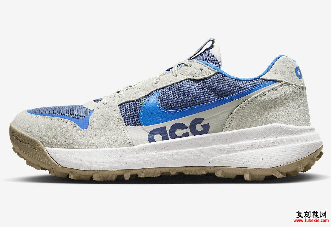 来欣赏NIKE ACG LOWCATE 浅骨色和蓝色鞋面 货号：DM8019-005