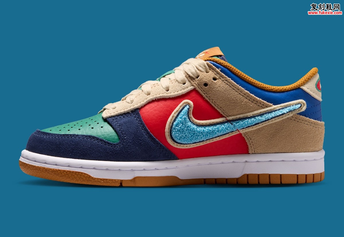 Nike Dunk Low GS Midnight Navy Green Noise 绒面Swoosh 错位配色大童专属 2026 秋季发售