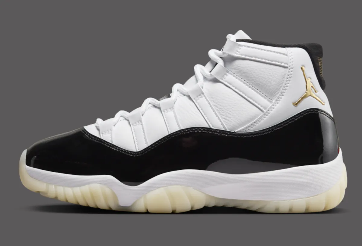 Air Jordan 11 Gratitude金砖康扣白黑荔枝皮鞋面加高漆皮金属金细节致敬乔丹首冠