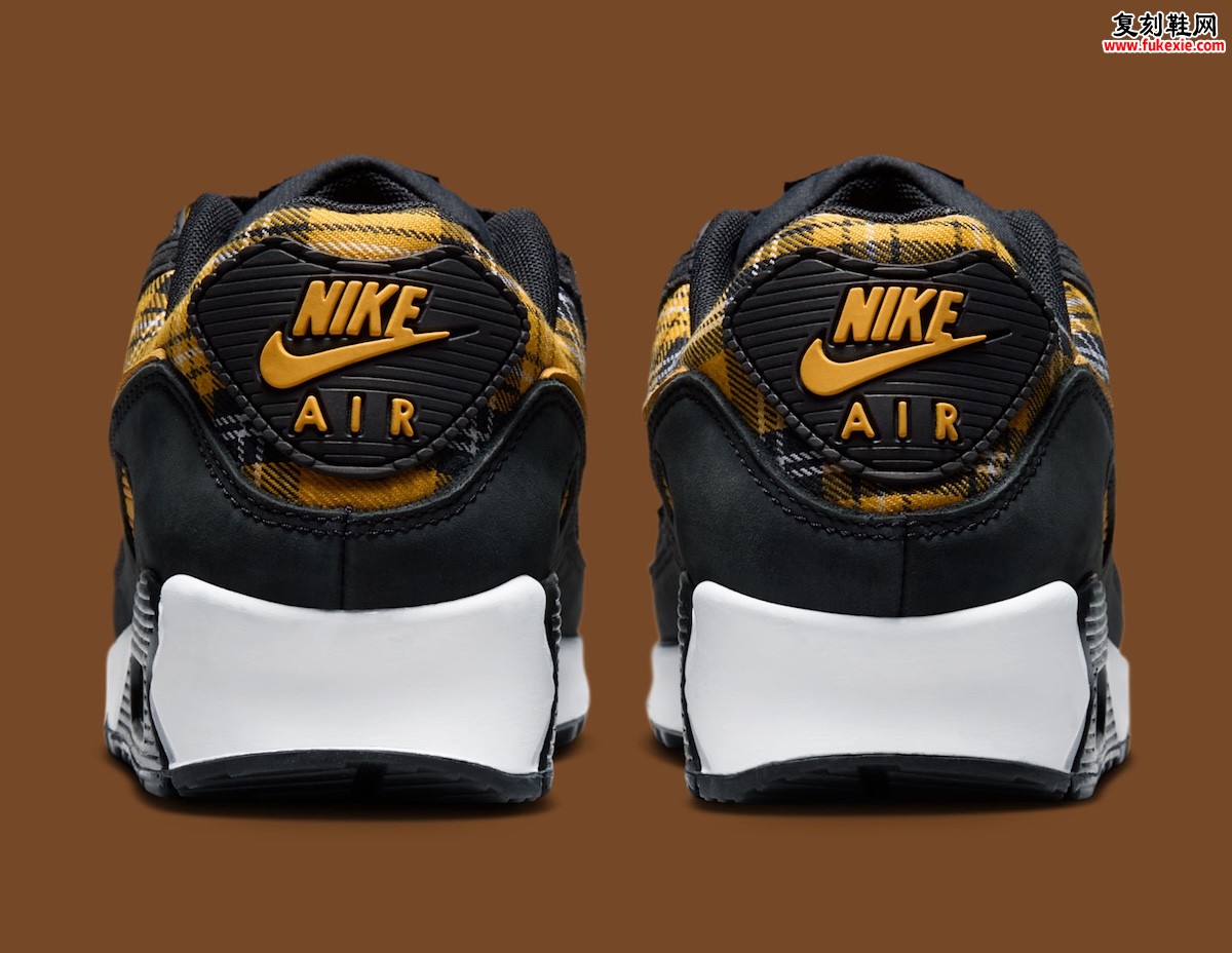 Nike Air Max 90 “Yellow Plaid”‘黄格子’踝部黑鞋身绒面牛巴革黄钩白中底2026夏$135插图4 Nike Air Max 90 “Yellow Plaid”‘黄格子’踝部黑鞋身绒面牛巴革黄钩白中底2026夏$135