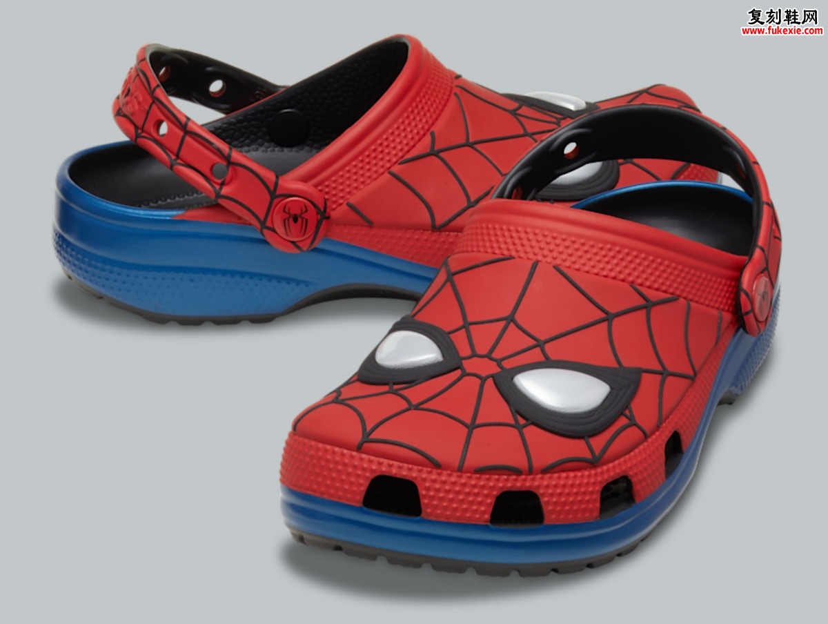 漫威蜘蛛侠联名 Crocs 经典洞洞鞋,红蓝战衣蛛网纹理,立体白色眼罩鞋头,6月17日发售$70插图 漫威蜘蛛侠联名 Crocs 经典洞洞鞋,红蓝战衣蛛网纹理,立体白色眼罩鞋头,6月17日发售$70