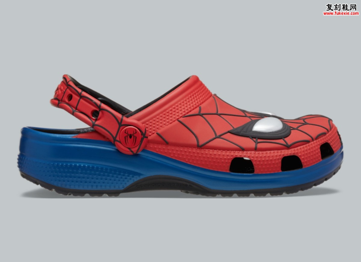 漫威蜘蛛侠联名 Crocs 经典洞洞鞋,红蓝战衣蛛网纹理,立体白色眼罩鞋头,6月17日发售$70插图1 漫威蜘蛛侠联名 Crocs 经典洞洞鞋,红蓝战衣蛛网纹理,立体白色眼罩鞋头,6月17日发售$70