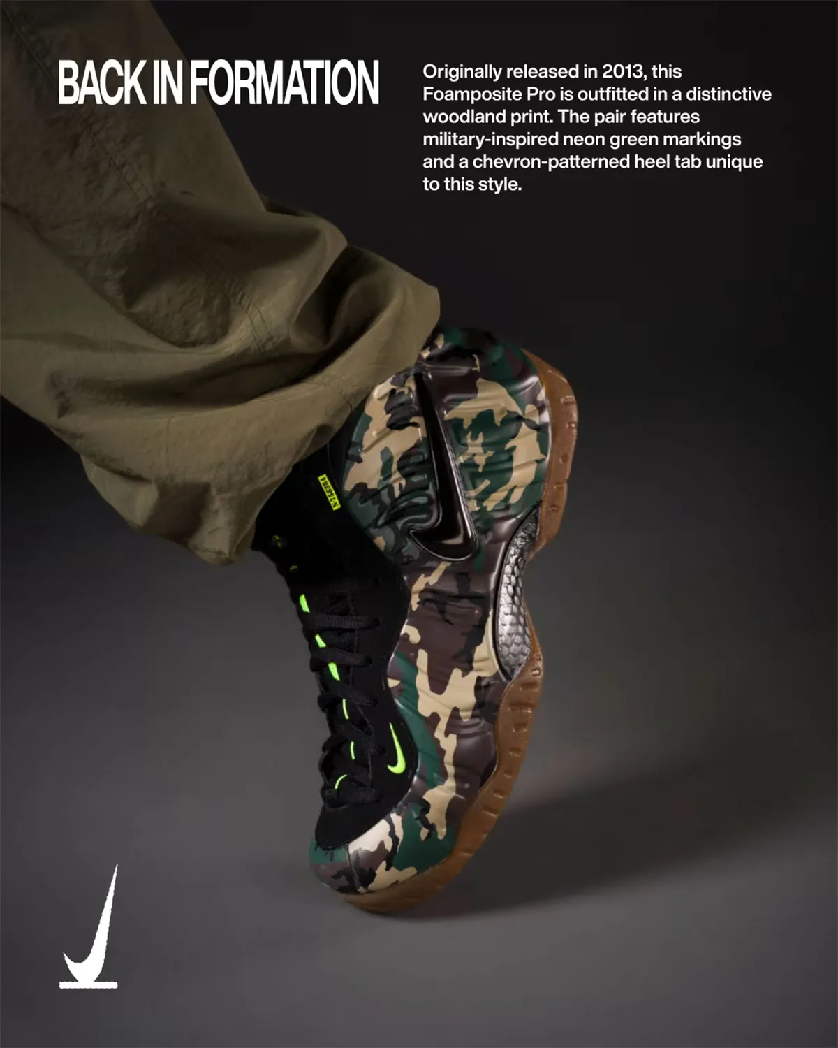 Nike Air Foamposite Pro Green Camo 2026夏季复刻,迷彩发泡外壳搭生胶外底,军事文字细节加持插图5 Nike Air Foamposite Pro Green Camo 2026夏季复刻,迷彩发泡外壳搭生胶外底,军事文字细节加持