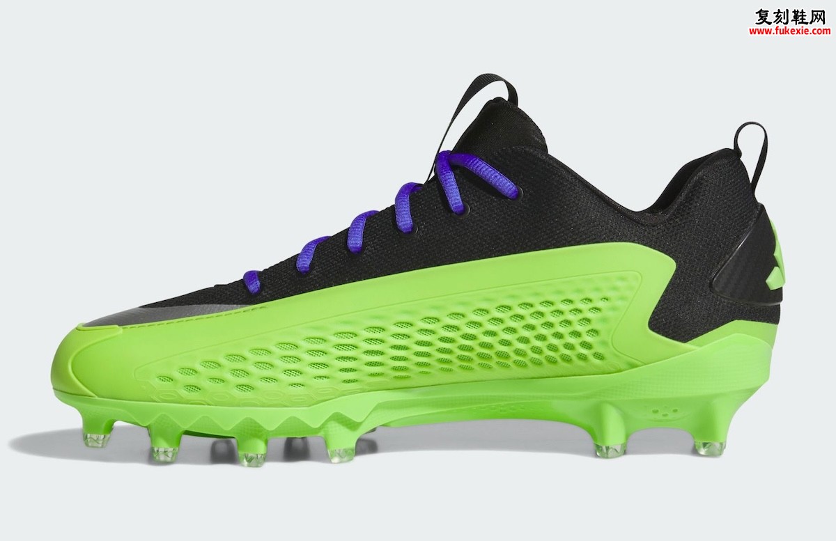 安东尼·爱德华兹首款签名橄榄球钉鞋，adidas AE 1 Low Cleat 亚特兰大维京人黑绿紫配色