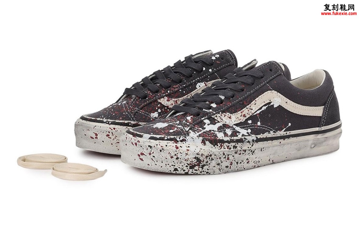 Vans Old Skool 36 泼墨油漆套装海外限定发售,浅灰与炭黑双配色帆布麂皮复古滑板鞋插图 Vans Old Skool 36 泼墨油漆套装海外限定发售,浅灰与炭黑双配色帆布麂皮复古滑板鞋